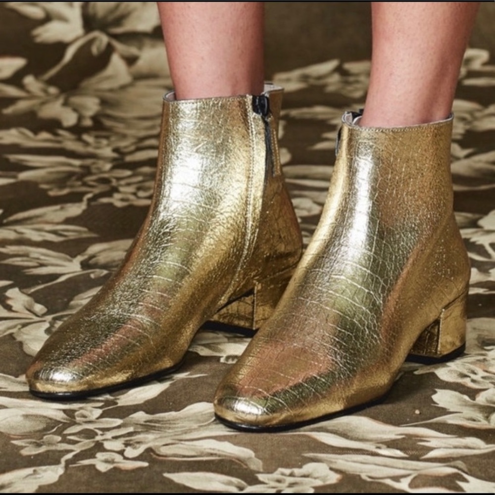 Freda Salvador Gold Croc Mid Heel boots